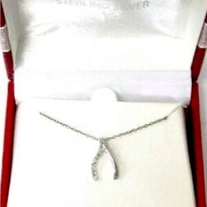 Sterling Silver Diamond Wishbone Necklace